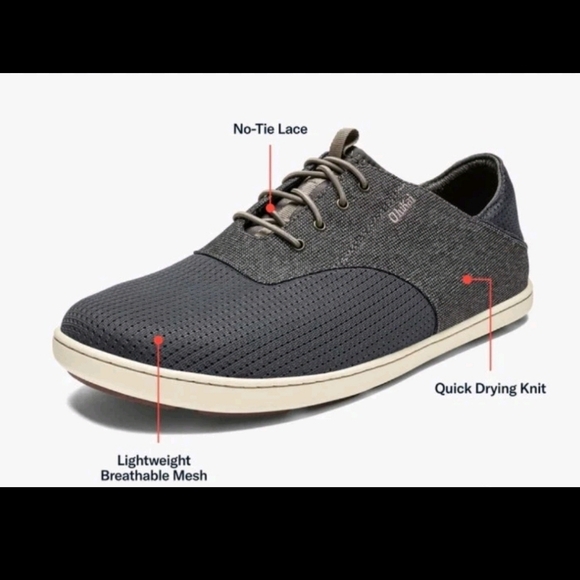 OluKai Men’s Nohea Moku No Tie Boat Shoes In Charcoal / Clay 13 - Picture 3 of 13